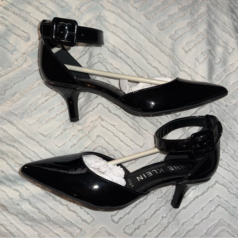 Anne Klein Black Patent Heels with Ankle Strap